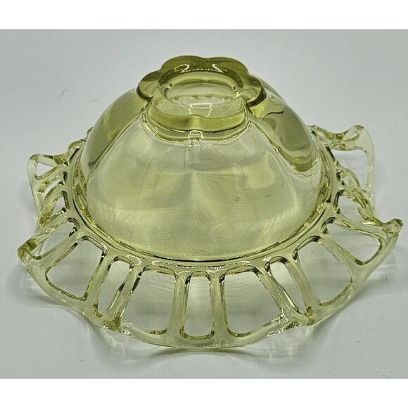 Vintage Green 1940s Duncan & Miller Unique Open Lace Glass Bowl - Picture 4 of 9